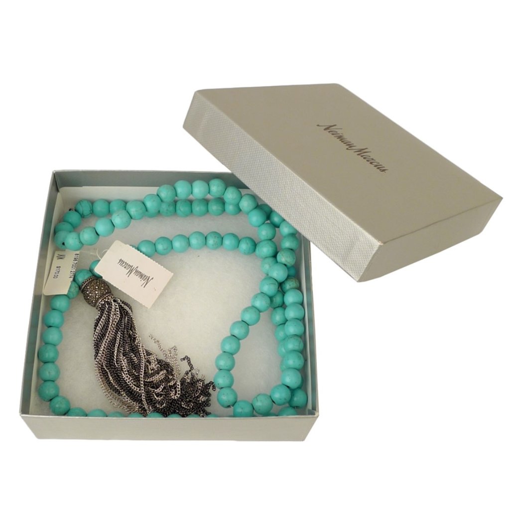 Nwt Lisa Freede For Neiman Marcus Turquoise Gemstone Beaded Tassel Necklace